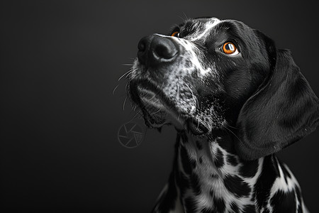 目光聚焦黑白摄影中展示的斑点狗背景