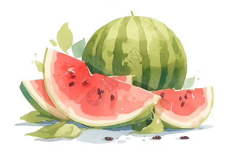 水果清新素材清新的西瓜水彩插画插画