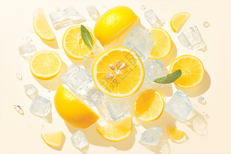 水果冰块冰块上的柠檬插画