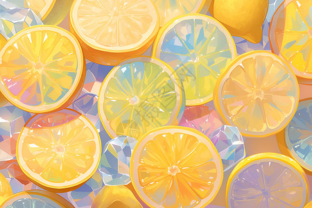 晶状柠檬背景插画