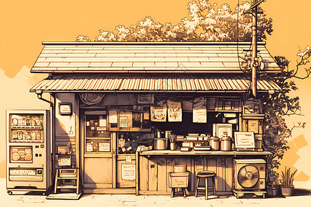 街头的小吃店铺背景图片