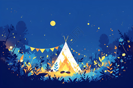 篝火旁的帐篷背景图片