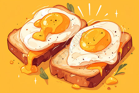 健康面面包上的鸡蛋食物插画