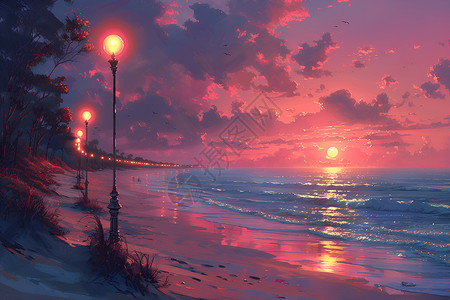 黄昏沙滩的美景背景图片