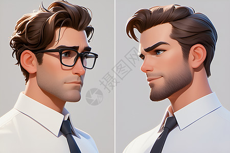 发型男士素材两个造型时髦的男性插画