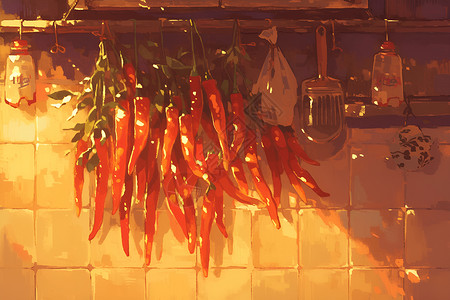 食材厨房厨房墙上的辣椒插画