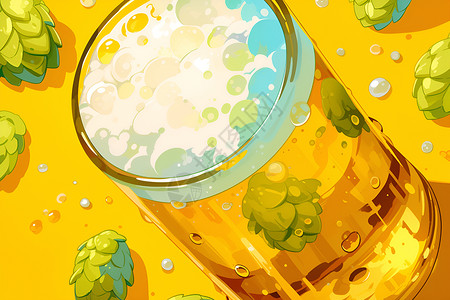 金黄色啤酒啤酒里的啤酒花插画