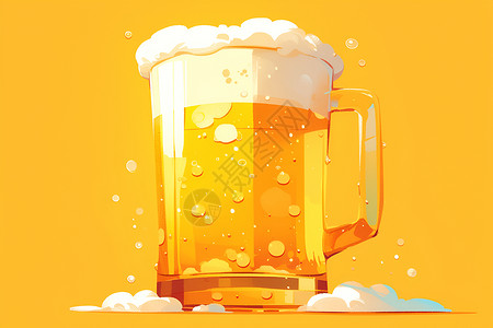 玻璃杯一杯盛满泡沫的啤酒插画