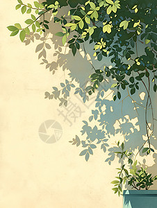 苏州园林墙墙壁上的绿色植物插画