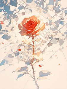 绽放玫瑰花在荆棘中的玫瑰花插画
