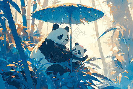 竹林下的熊猫高清图片