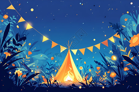 夜幕下的帐篷篝火背景图片