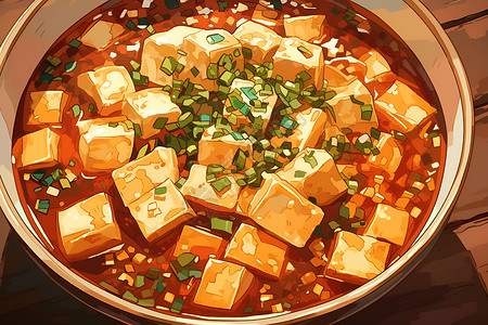 香煎豆腐麻辣鲜香的豆腐插画