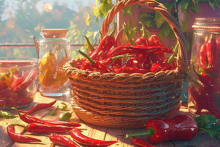 桌面蔬菜丰收的红椒插画