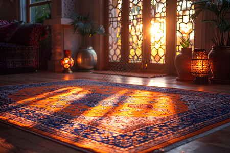 花纹地毯阳光下的室内地毯设计图片