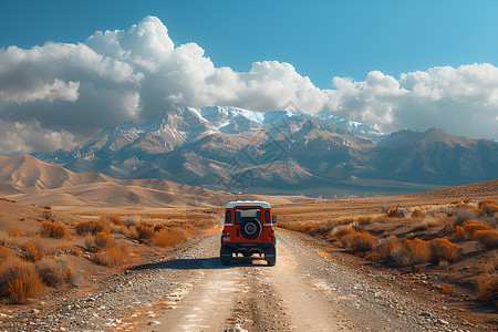 吉普车旅拍道路上的交通汽车插画