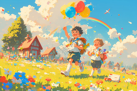 草地上的快乐孩童背景图片