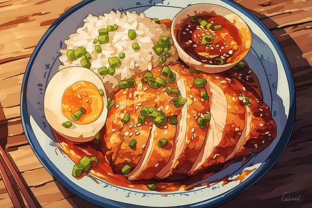 鸡肉拌饭鸡肉与米饭插画