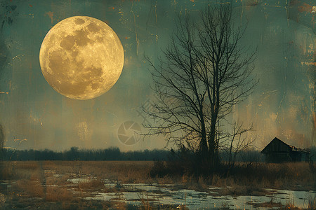 农田上的月亮背景图片