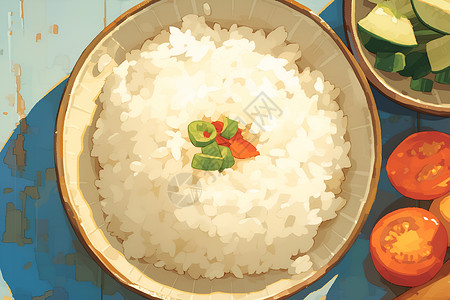 一颗鸡蛋香喷喷的美味大米饭插画