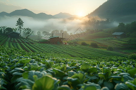 美丽清晨宁静田园生活背景