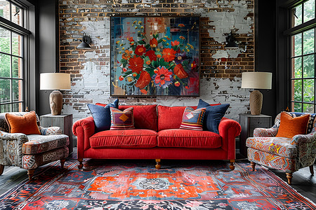 房屋素材室内客厅内的红色沙发背景