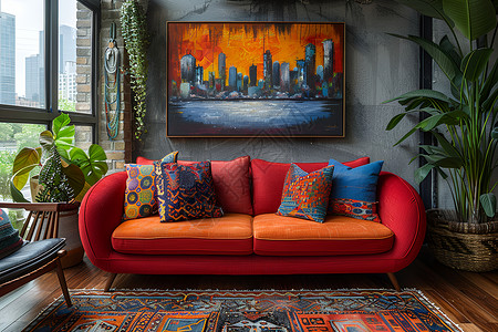 房屋内的红色沙发背景图片