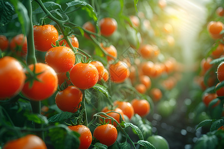 番茄园中丰硕的果实高清图片