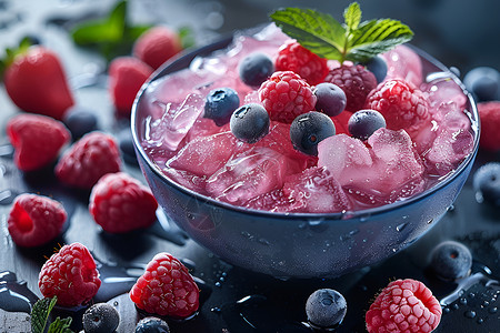 美味果汁清甜多汁的树莓冰沙背景