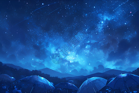 夜空下的伞夜空中漂浮的伞插画