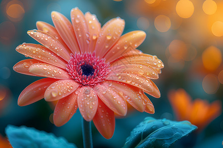 粉色水滴素材花朵上的水滴背景