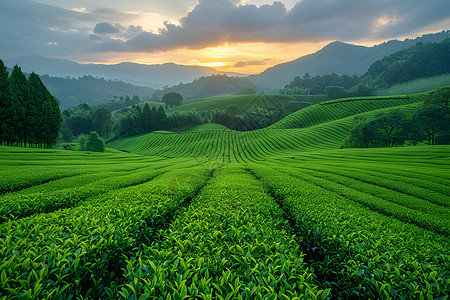 植物茶园翠绿的茶园背景