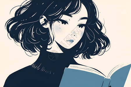 可爱少女全身像阅读的女孩插画