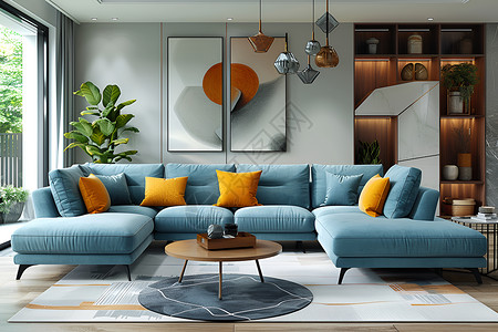 衡中现代客厅中的沙发和地毯设计图片