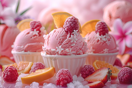 三维冰淇淋树莓冰淇淋背景
