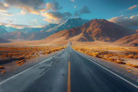 沙漠中的孤路高清图片