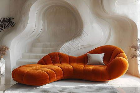 别墅客厅设计橙色现代躺椅沙发背景