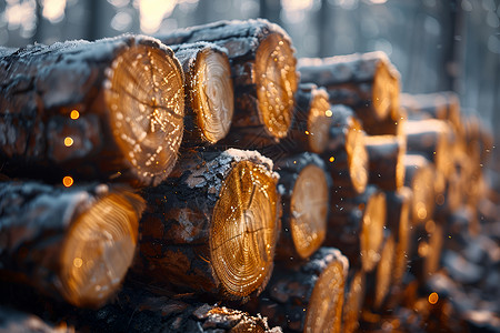 森林里一堆木材高清图片