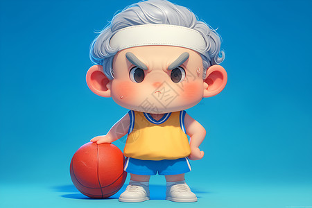 男性卡通拿着篮球的老年男性插画