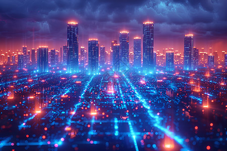 高楼夜晚未来科技发光城市设计图片