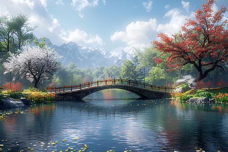 公园的小桥流水背景图片