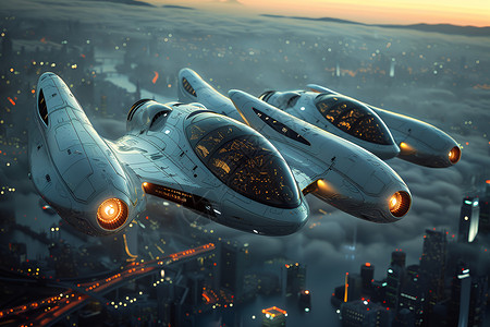 科幻飞船天空中的飞船设计图片