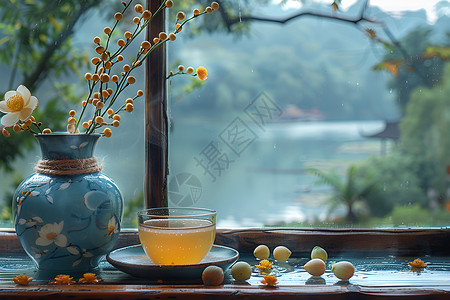 水边和花瓶云雨和花瓶高清图片