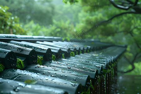 屋檐下的雨滴高清图片