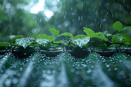 屋檐雨滴图片房顶上的爬山虎背景