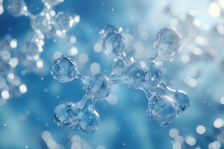 蓝色背景下飘浮的水分子模型设计图片