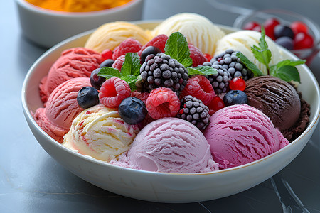 蔓越莓冰淇淋盘子里的冰激凌背景