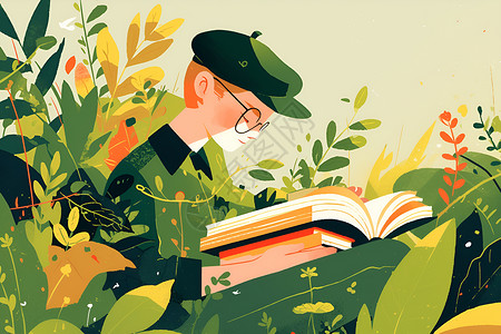 绿色田野中读书的男人背景图片
