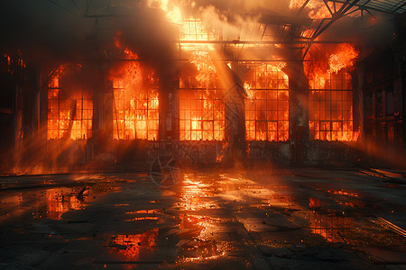 燃烧大火火焰炽烧的仓库背景