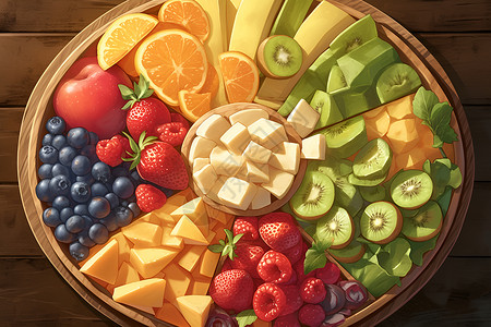 水果盘素材美味的水果盘插画